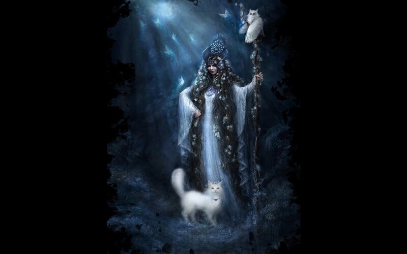 Woman with White Cat — Blue