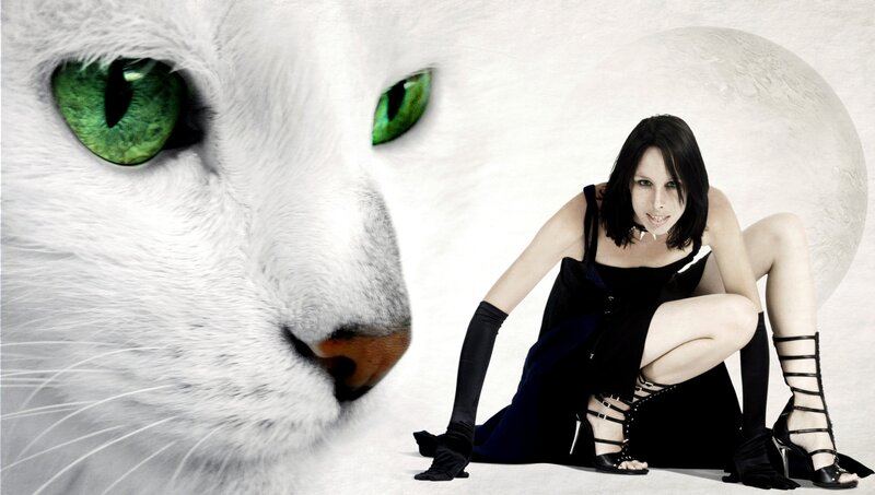 Woman with White Cat — Dramatic, Night