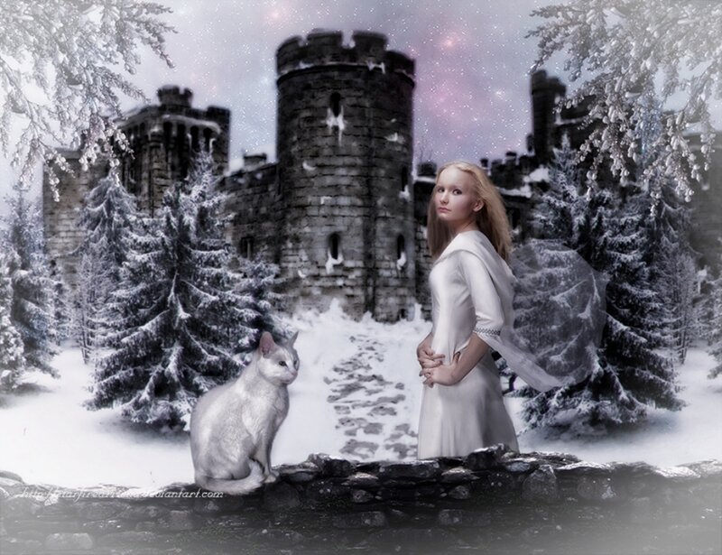 Woman with White Cat — Serene, Winter