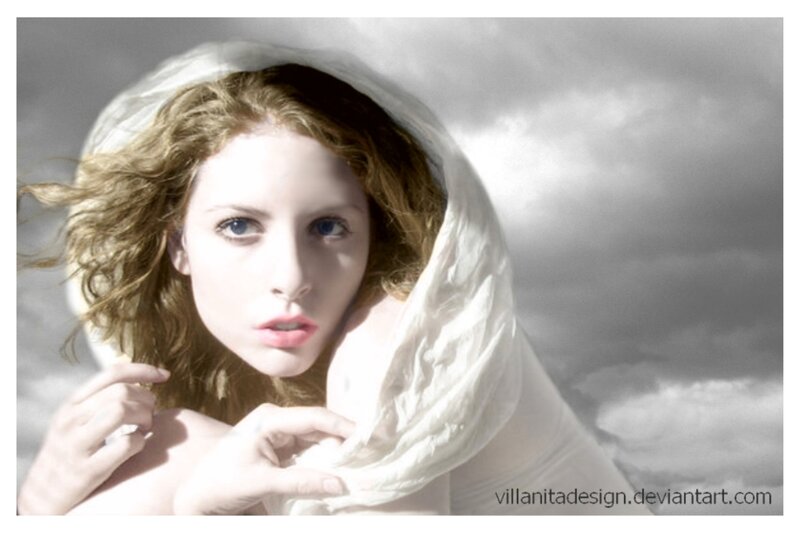 Woman with White Cloth — Dramatic, Photograph
