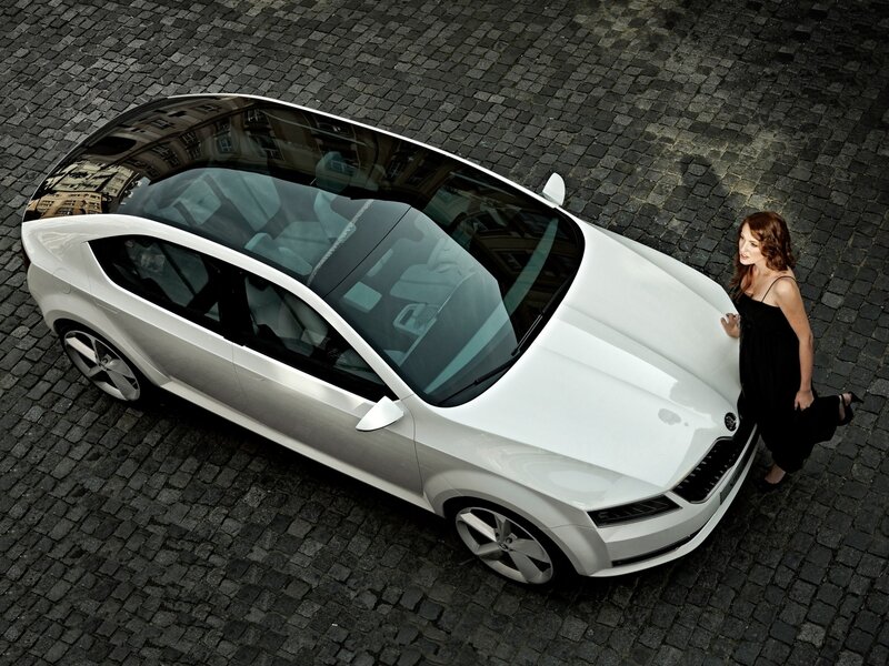 Woman with white concept car