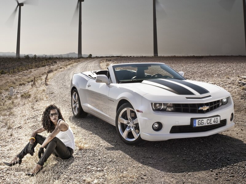 Woman with white convertible car