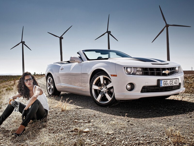 Woman with white convertible car