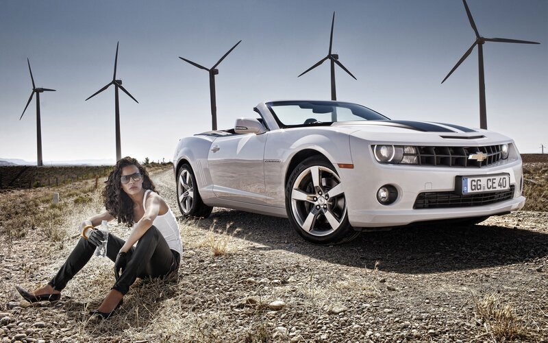 Woman with white convertible car