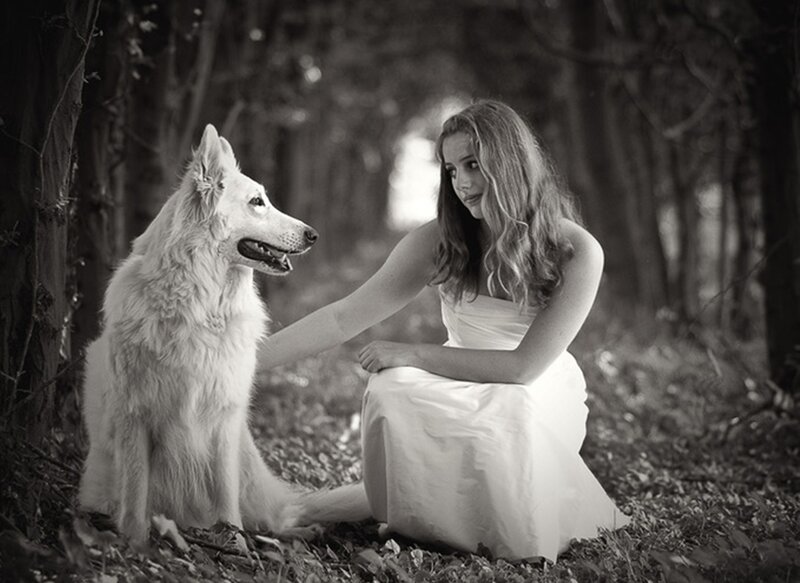 Woman with White Dog — Black