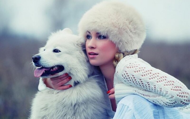 Woman with White Dog — Calm