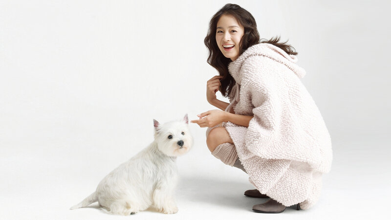 Woman with White Dog — Happy