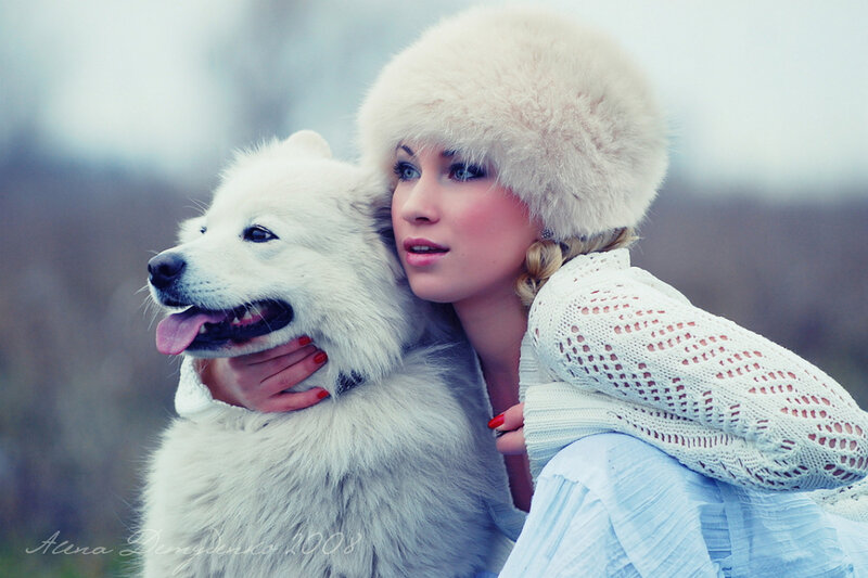 Woman with White Dog — Serene