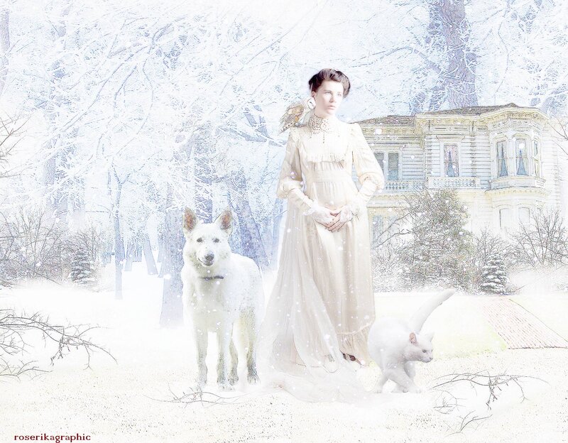 Woman with White Dog — Serene, Winter