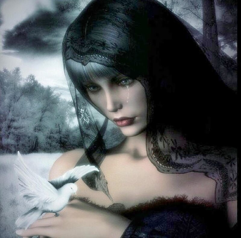 Woman with White Dove — Black, Melancholic