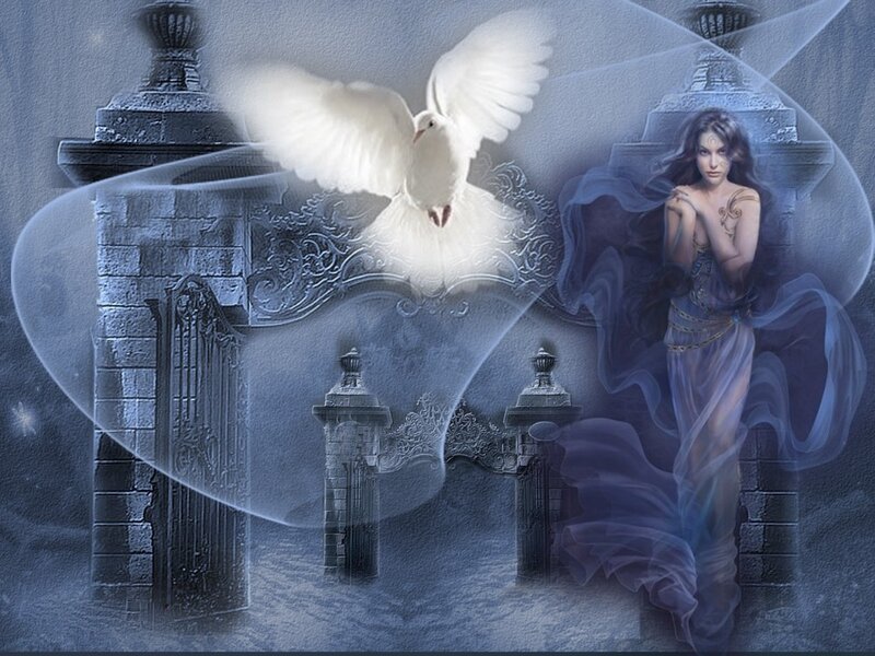 Woman with White Dove — Blue, Serene