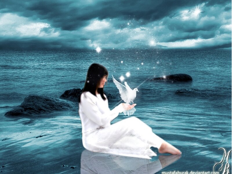 Woman with White Dove — Blue