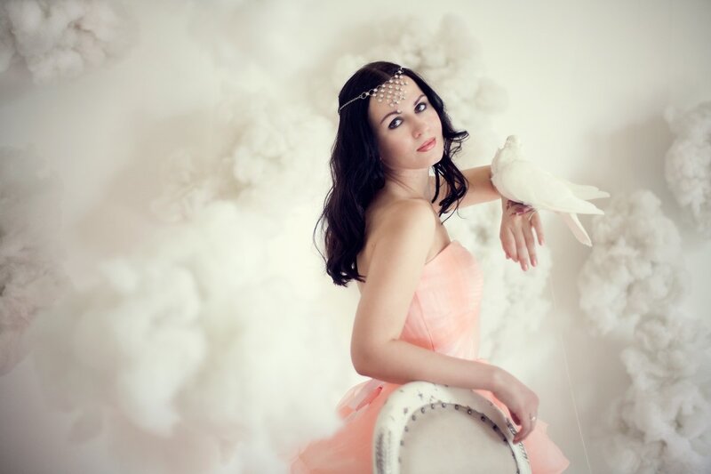 Woman with White Dove — Pink
