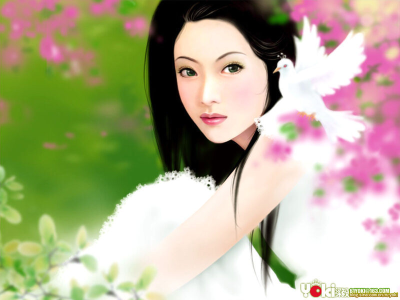 Woman with White Dove — Serene, Spring