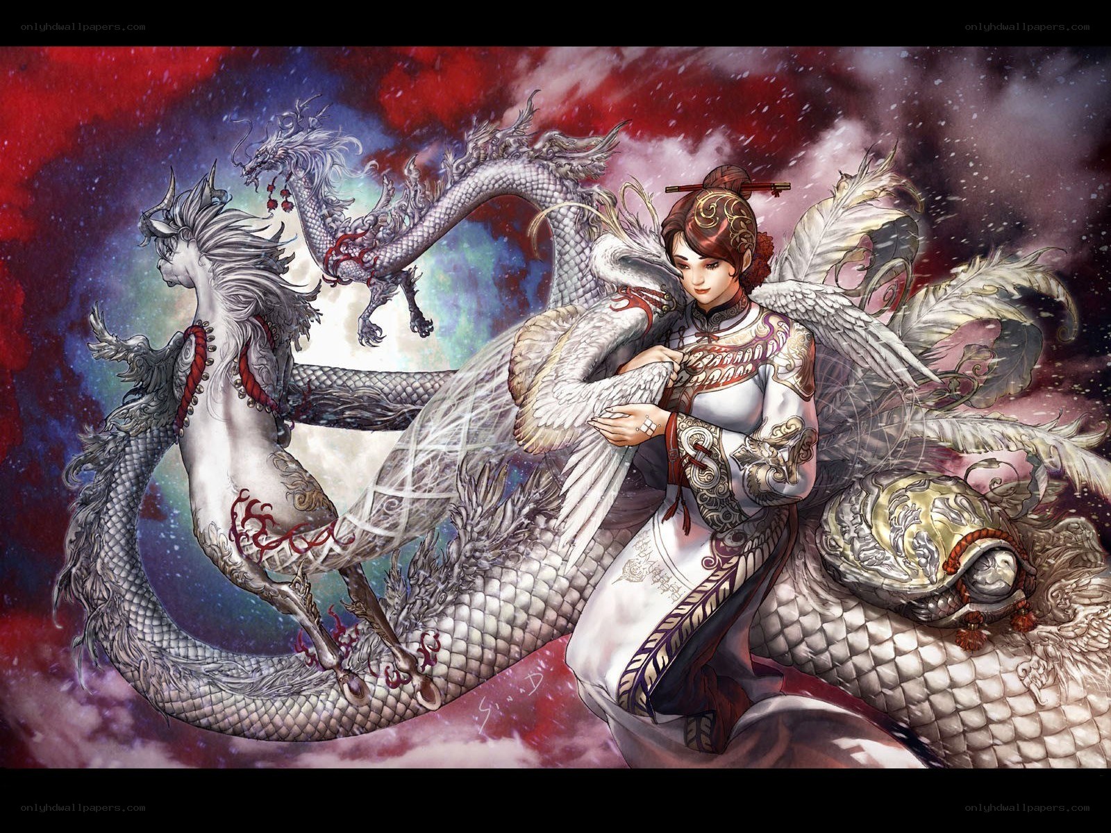 woman with white dragon