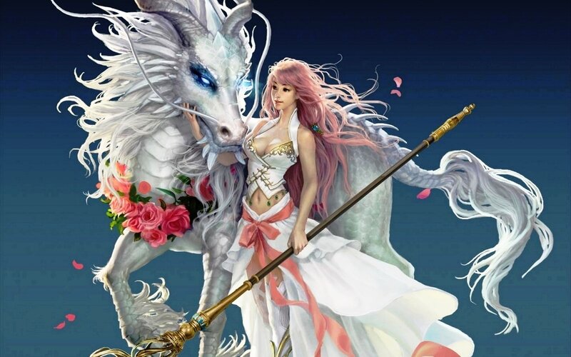 Woman with White Dragon — Blue