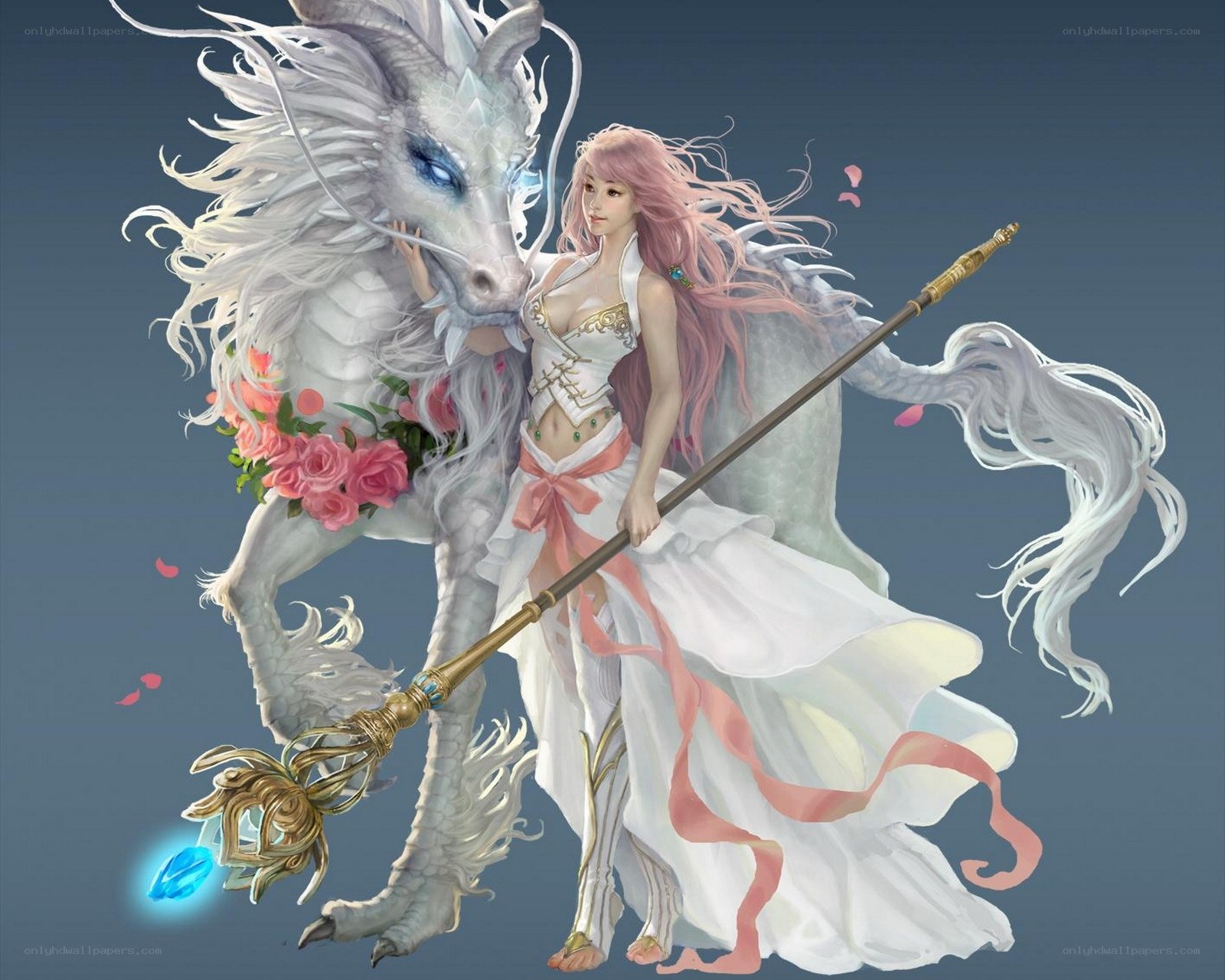 woman with white dragon