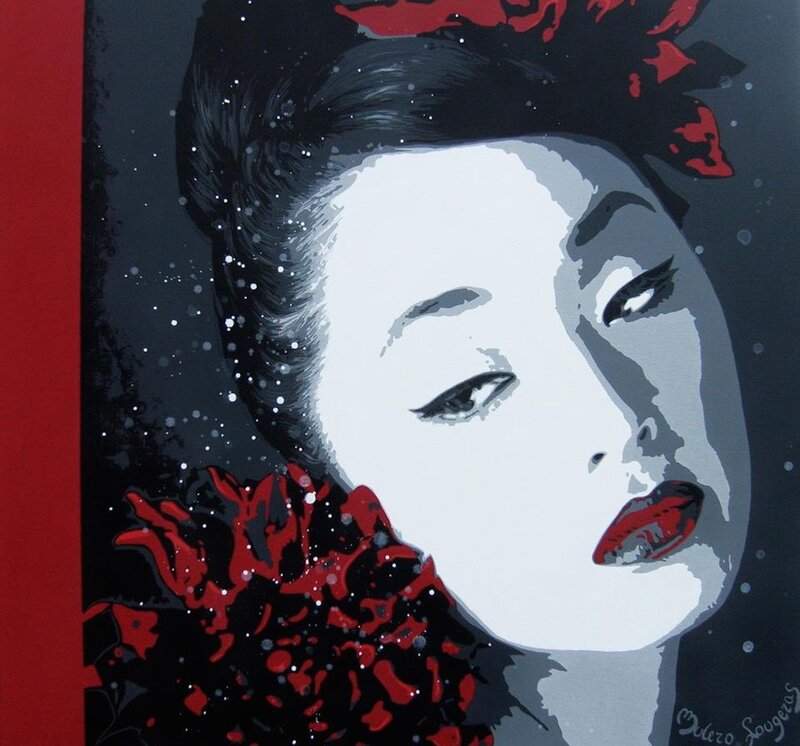 Woman with White Face Paint — Black, Dramatic, Illustration