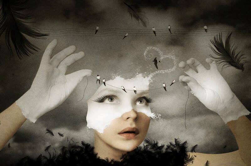 Woman with White Face Paint — Black, Dreamy