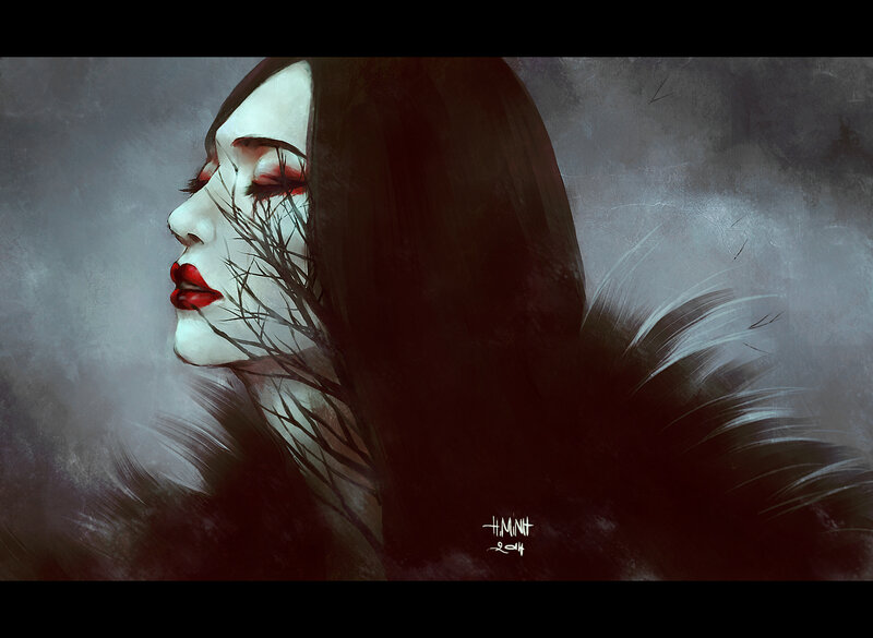 Woman with White Face Paint — Dramatic, Digital Art