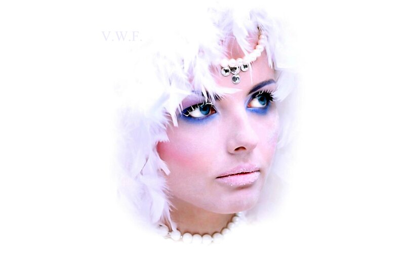 Woman with White Feathers — Dramatic, Photograph