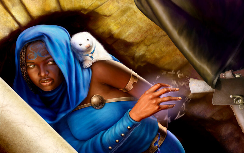 Woman with white ferret
