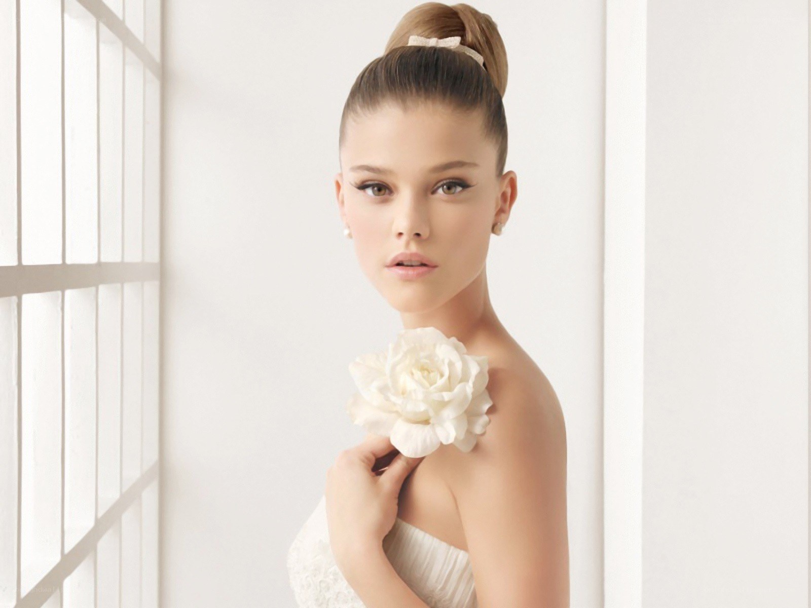 woman with white flower