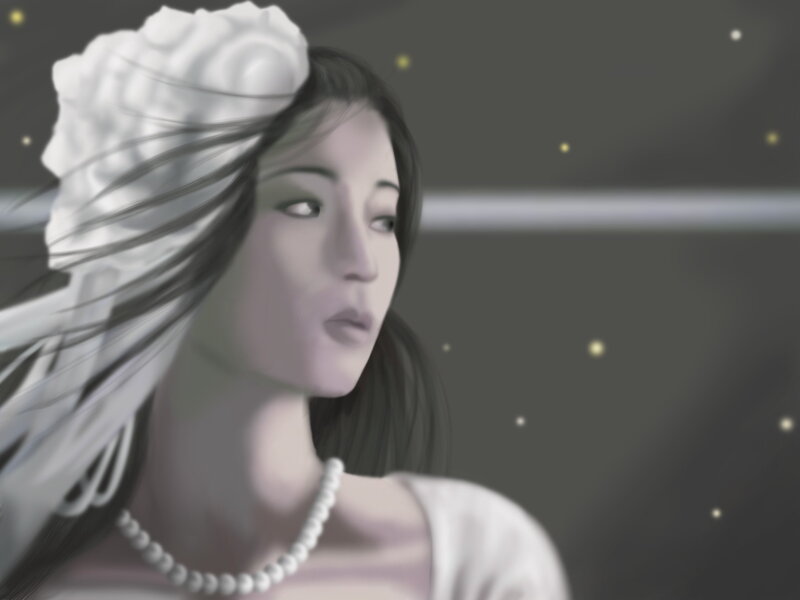 Woman with White Flower — Serene, Night