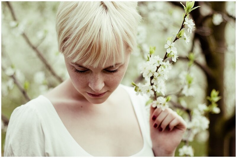 woman with white flowers