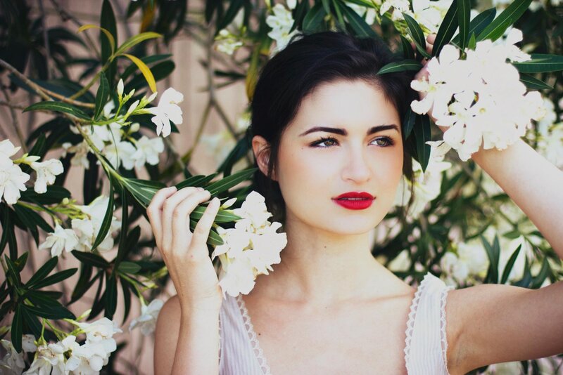 woman with white flowers