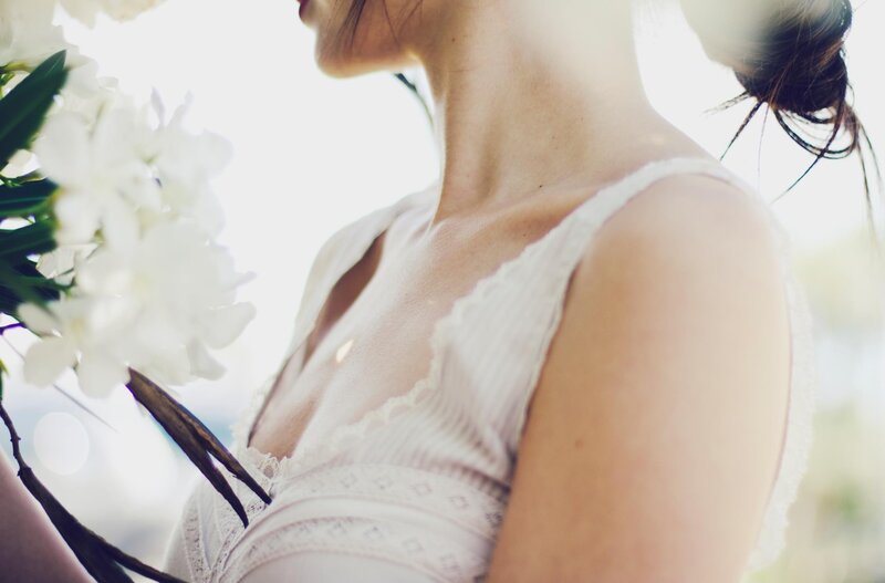 woman with white flowers