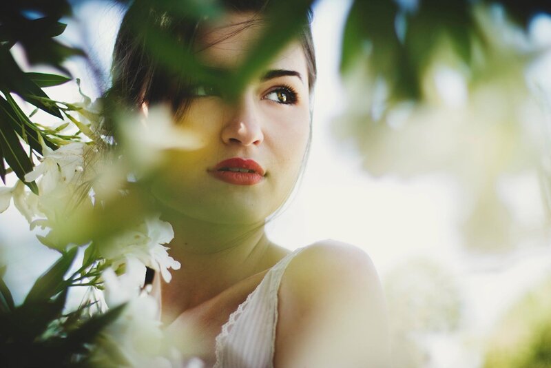 woman with white flowers