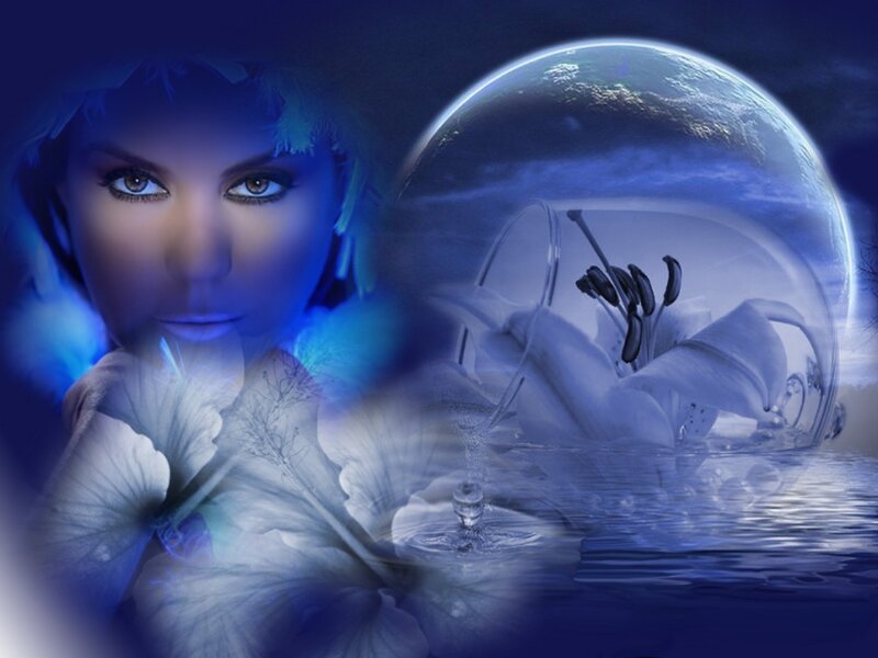Woman with White Flowers — Blue