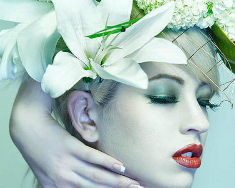 Woman with White Flowers — Dramatic, Photograph