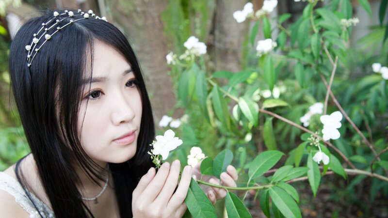 Woman with White Flowers — Serene, Afternoon, Photograph, Headband