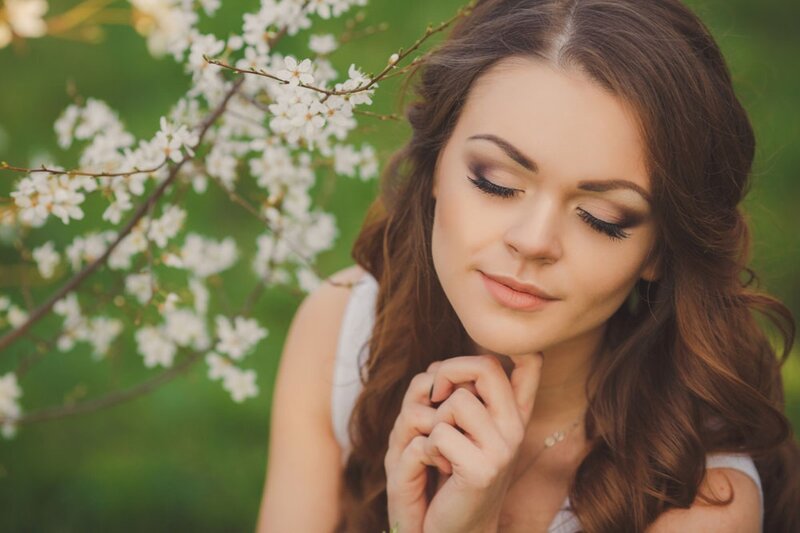 Woman with White Flowers — Serene, Spring