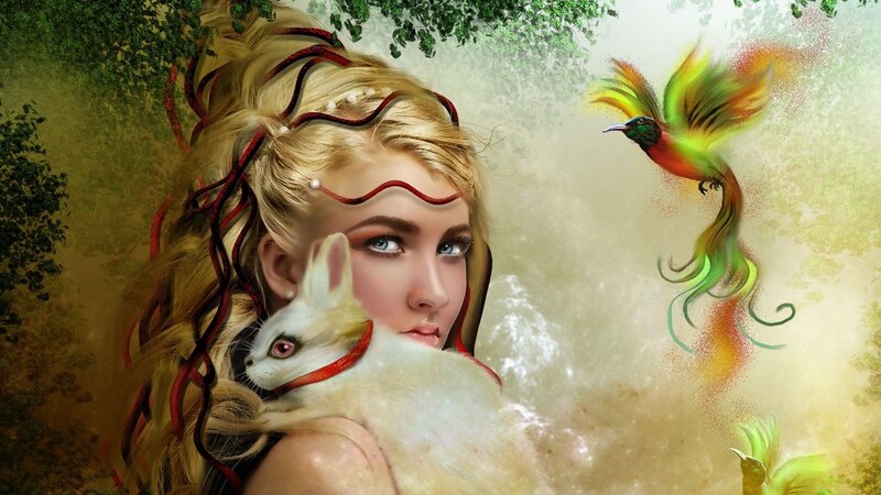 Woman with White Fox — Green