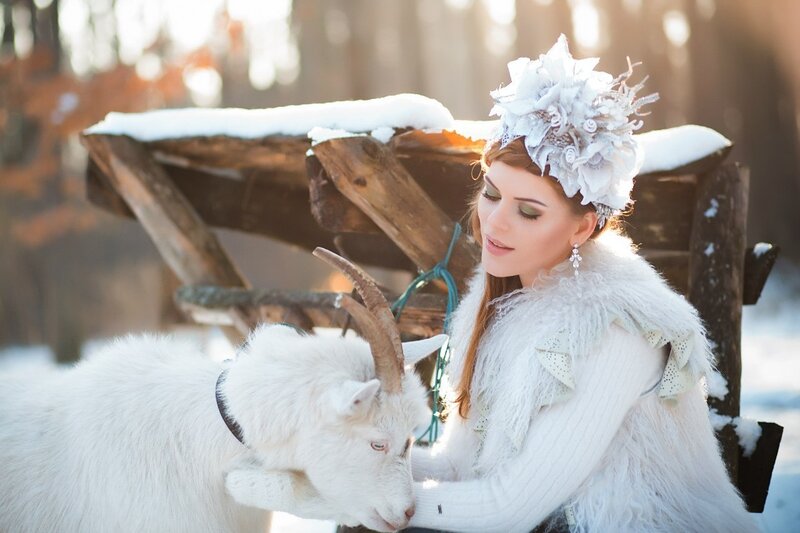 Woman with White Goat