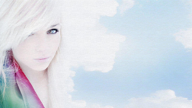 woman with white hair and blue eyes