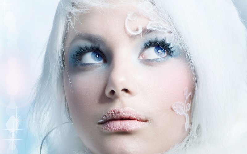woman with white hair and blue eyes