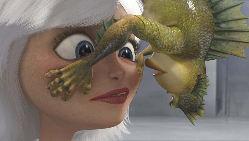 Woman with White Hair and Dragon — Playful