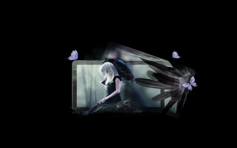 Woman with White Hair — Black, Dark, Night, Digital Art