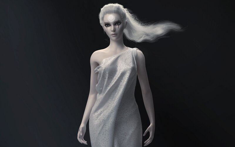 Woman with White Hair — Black, Dramatic, 3d Render