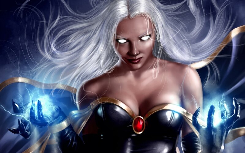 Woman with White Hair — Black, Dramatic, Digital Art, Lightning