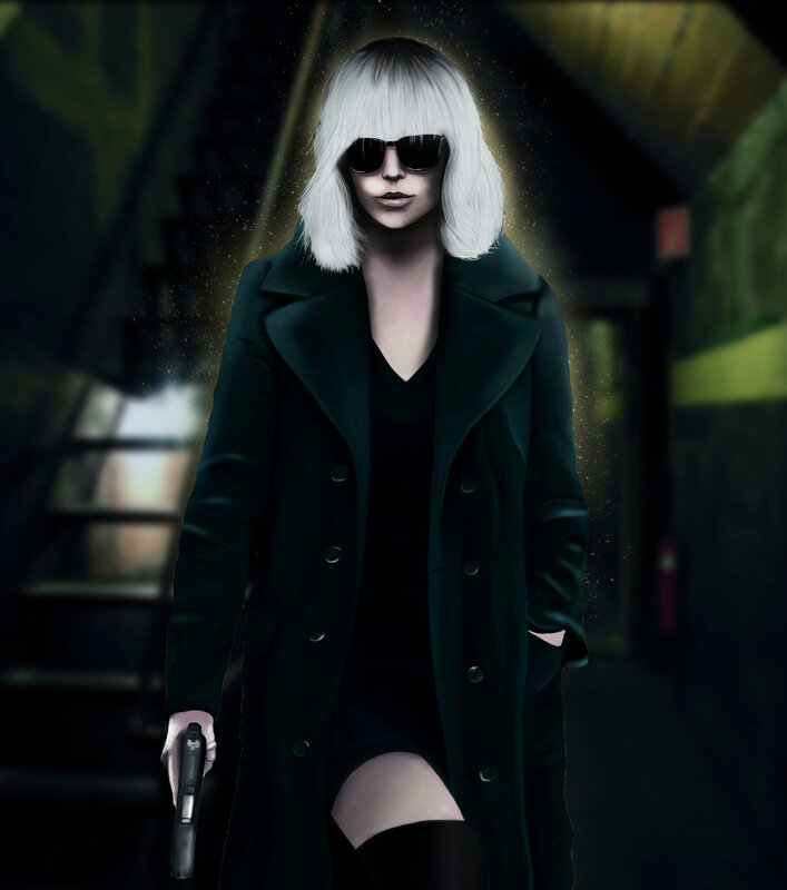 Woman with White Hair — Black, Dramatic, Night, Digital Art, Sunglasses