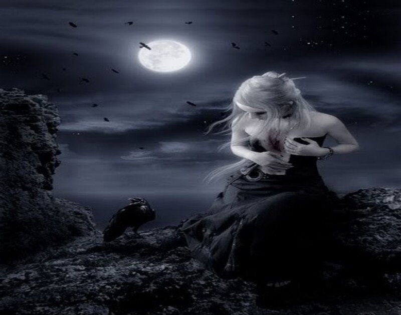 Woman with White Hair — Black, Dramatic, Night