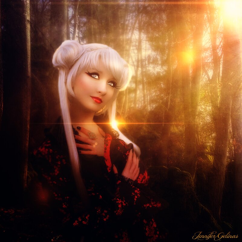 Woman with White Hair — Black, Dramatic, Sunset