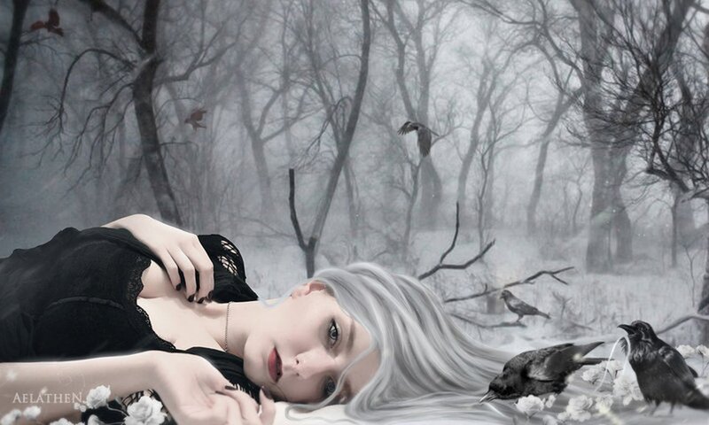 Woman with White Hair — Black, Melancholic, Winter