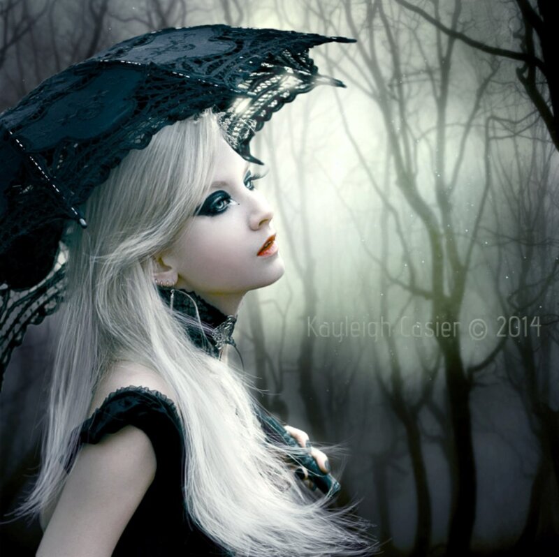 Woman with White Hair — Black, Mysterious, Digital Art