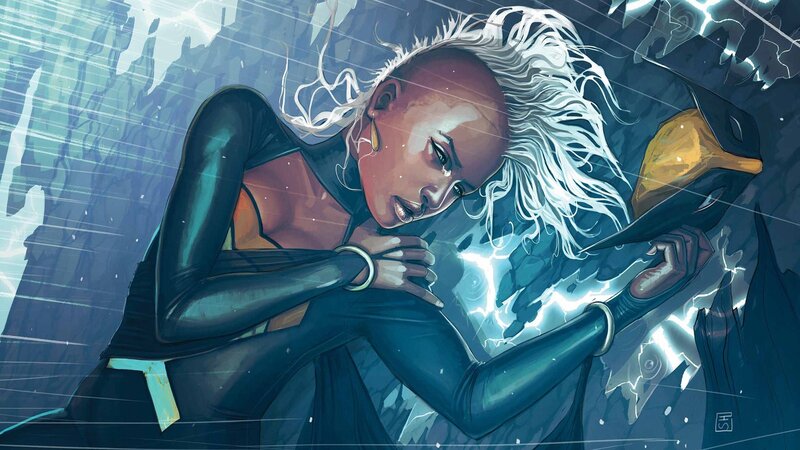 Woman with White Hair — Blue, Dramatic, Comic, Lightning
